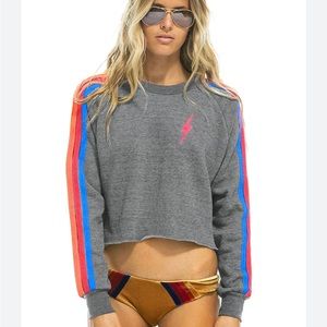 Aviator Nation bolt embroidery cropped crewneck sweater